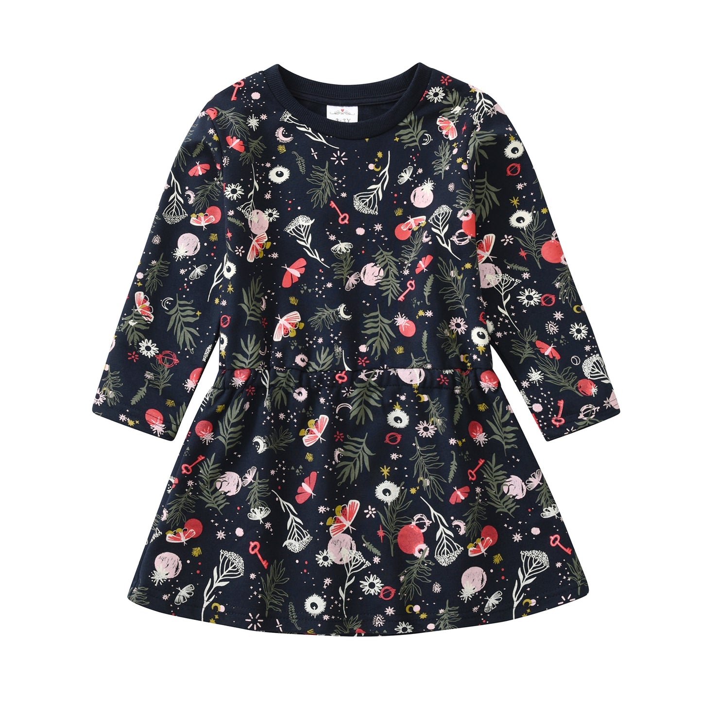 VIKITA Spring and Autum Girls Long Sleeves Dress Cotton Cartoon Children's Clothing Kids Princess Casual Clothes 2-8years