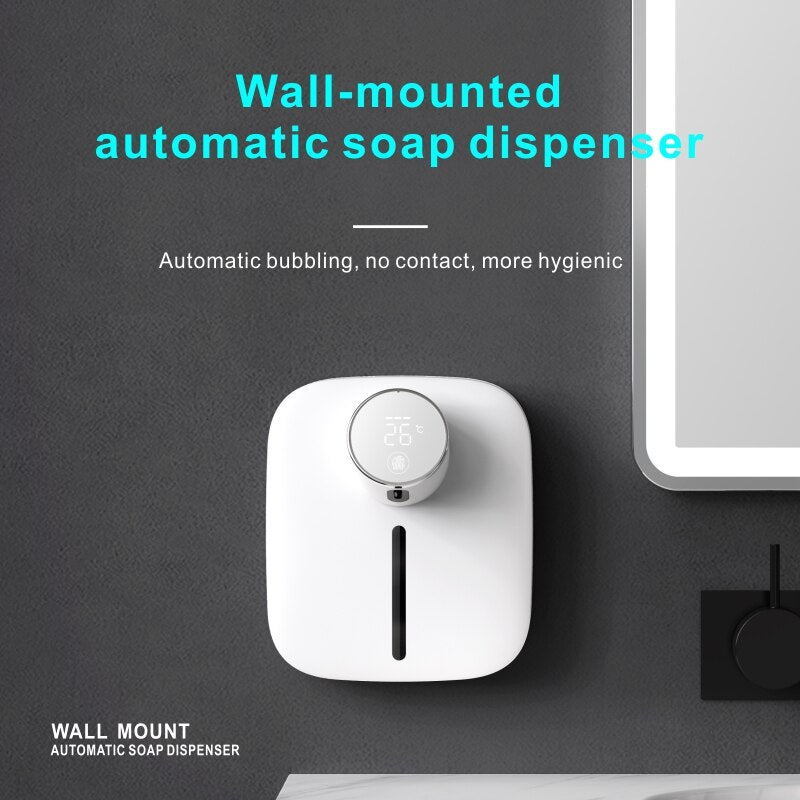 Multifunctional Wall Mounted Automatic Soap Dispenser Infrared Sensor LED Digital Display Foam Soap Dispenser USB Rechargeable