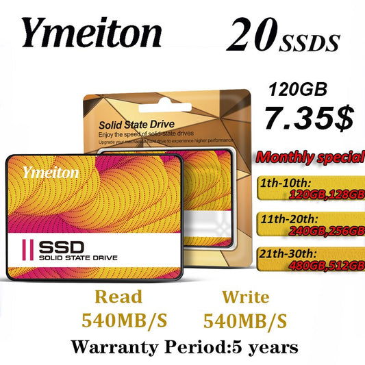 20PCS Ymeiton Ssd 120GB 240GB 2.5 SSD SATA 256GB 480GB Hard Drive Disk 1TB Internal Solid State Drive Disk for laptop desktop