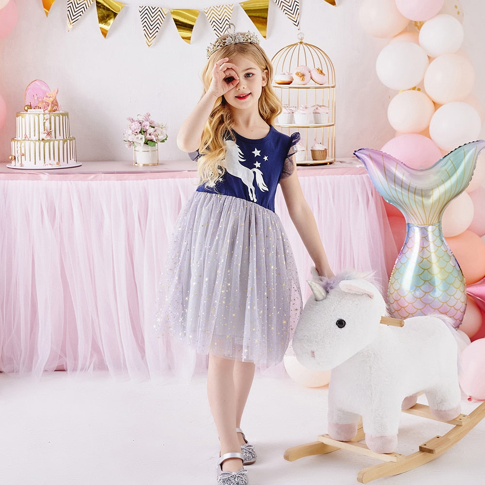 VIKITA Girls Dresses 2022 Girls Sequins Sleeveless Dresses Kids Elegant Cute Princess Tutu Vestidos Children Summer Tulle Dress