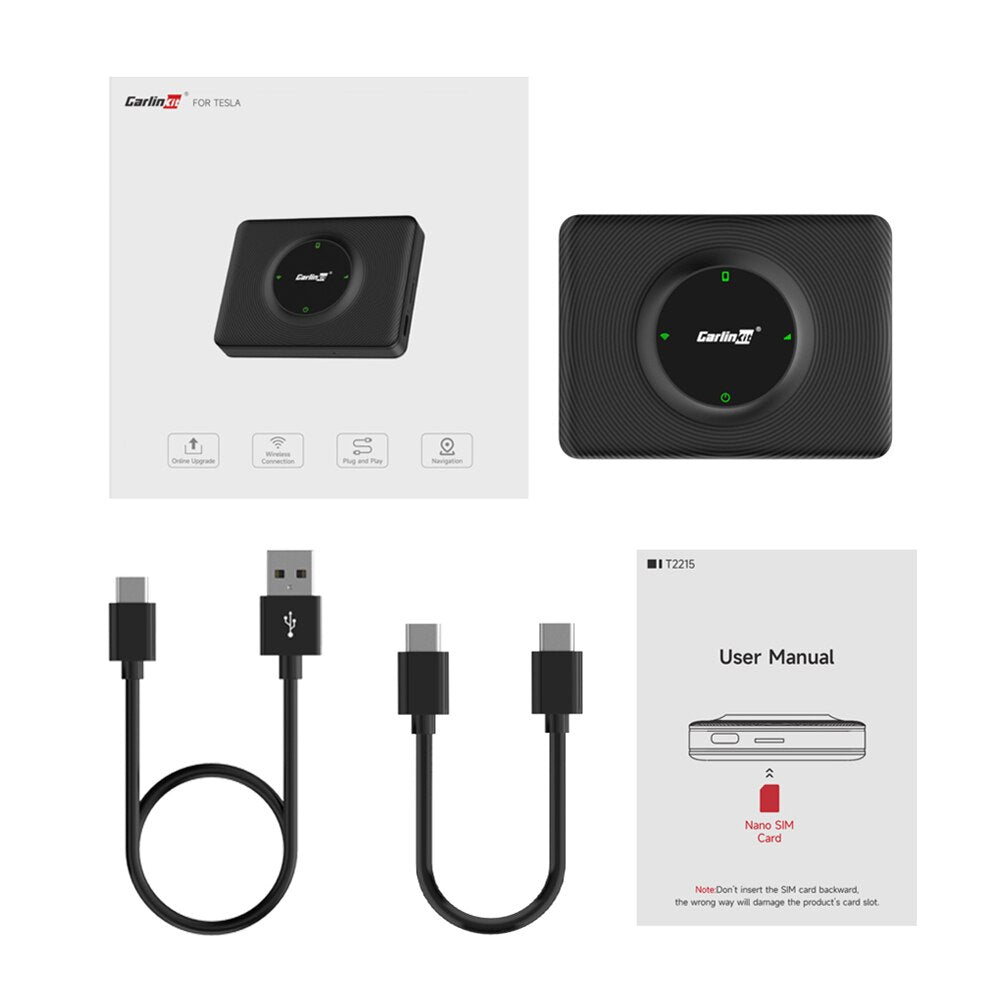 Upgrade T2C CarlinKit Mini Carplay Wireless Box WiFi Bluetooth Adapter For Tesla Model 3/ X/Y/S Apple CarPlay Dongle OTA Online