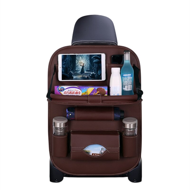 Car Back Seat Organizer Storage Bag with Foldable Table Tray Tablet Holder Tissue Box Auto Back Seat Bag Protector Accessories