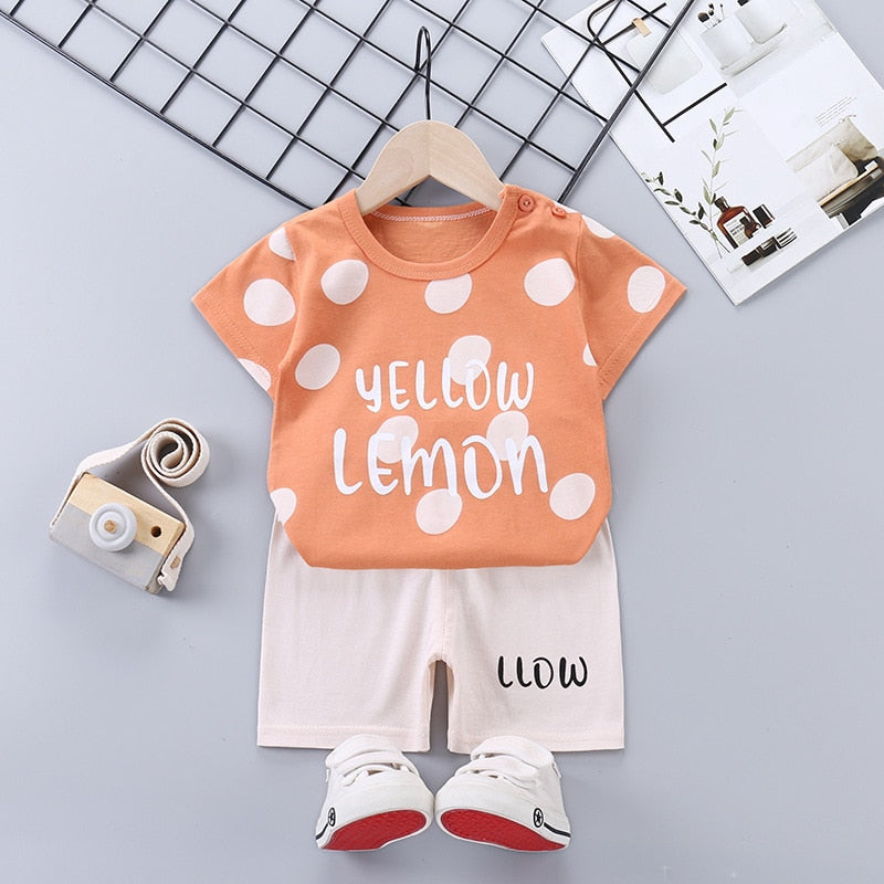 2022 Summer Baby Short-sleeved Shorts Suit Cotton Cartoon Casual Boys and Girls T-shirt Shorts Clothing Kids Clothing