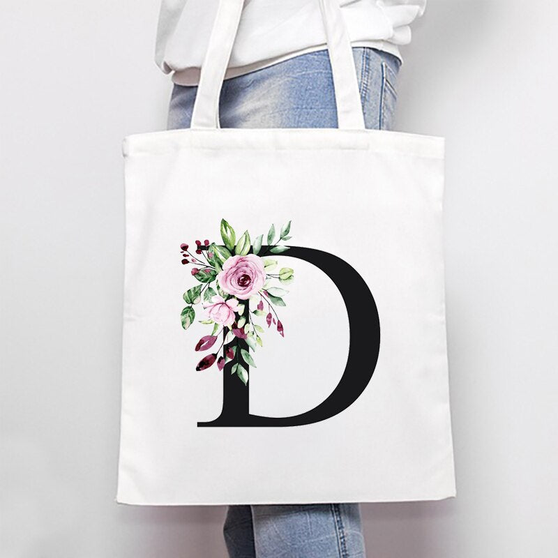 Women's Bags Shoulder Bags Simple Letter Print Large-capacity Shopping Bags Fashion White  All-match Canvas Student Handbags