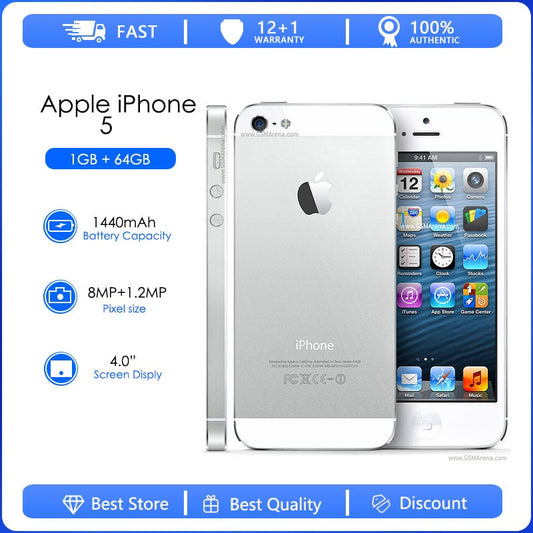 Original Apple iPhone 5 Factory Unlock 99% New Mobile Phone 16GB/32/64GB ROM 4.0" Dual-core 8MP 1440mAh 4G LTE Smartphone