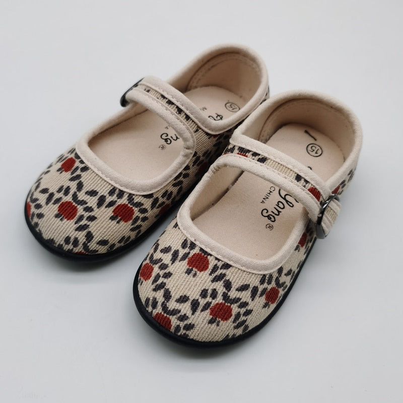 HoneyCherry New Corduroy Floral Canvas Shoes Girls Square Mouth Indoor Shoes Soft Soled Non-slip Shoes