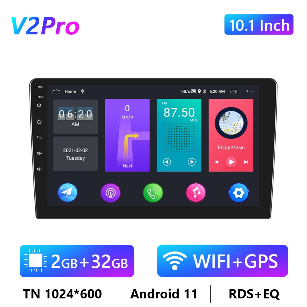 Podofo Android 9.0 2 Din Car Radio Stereo Multimedia Player Universal Auto For Volkswagen/Nissan/Kia/Toyota/Bmw/Passat/Toyota/Vw