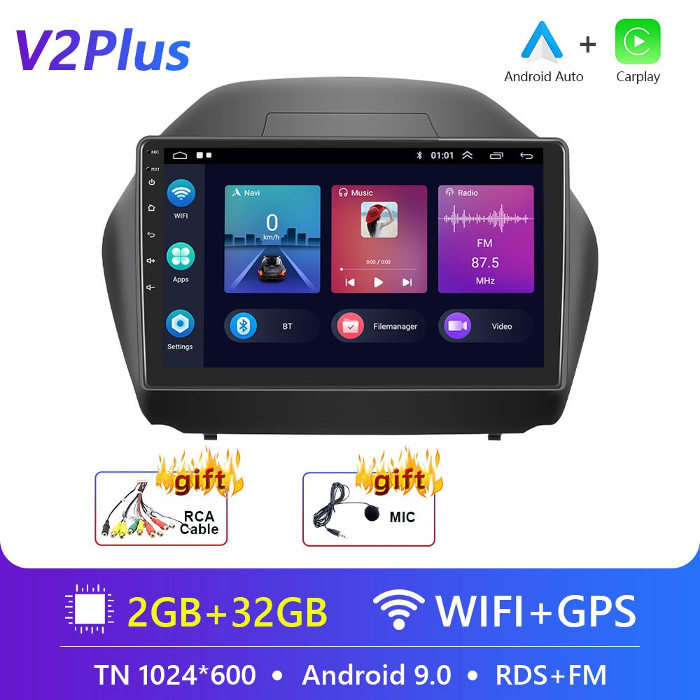 Podofo 10.1" 4G DSP 2din Android Car Radio Multimedia Video Player Navigation GPS For Hyundai IX35 2010-2015 RDS Stereo