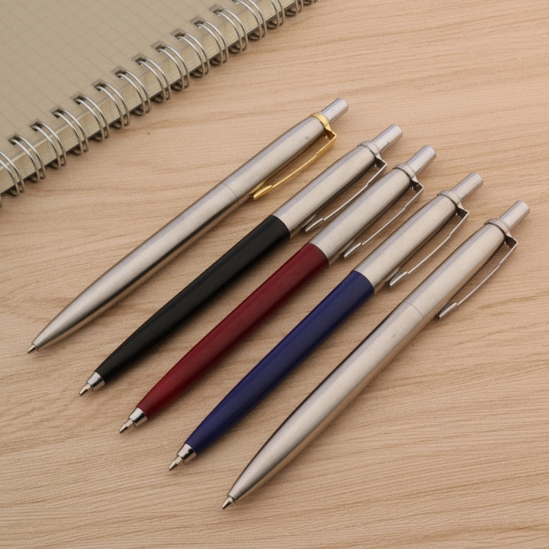 3pc Set Ballpoint Pen Press Typ Ink Pen Stainless Steel Push Stationery Office School Supplies Writing Gift Pen