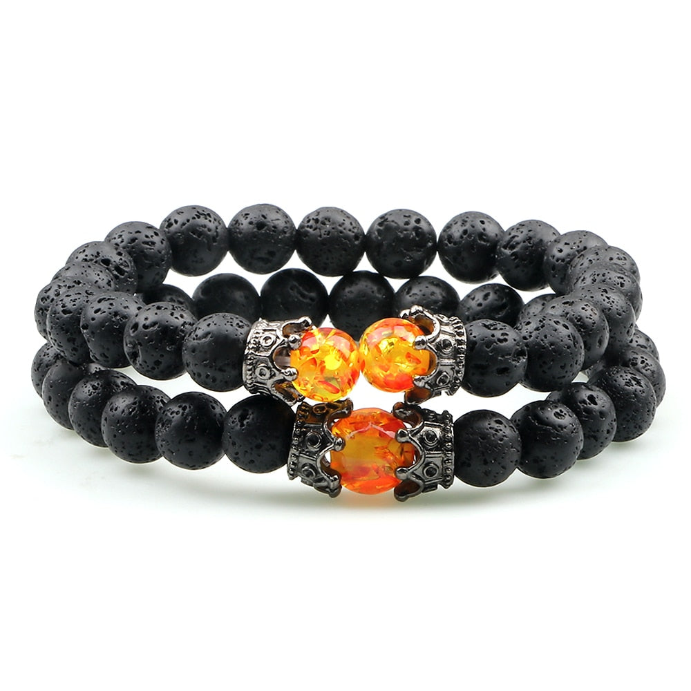 Black Lava Stone Crown Charm Tiger Eye Beads Bracelet For Men Women Braided Bracelets Handmade Adjustable Jewelry Pulseira