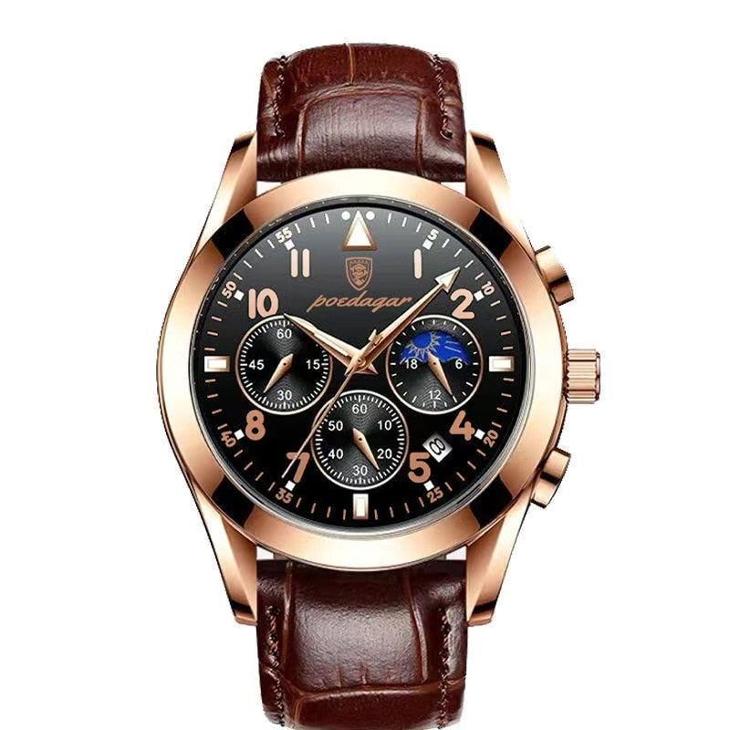 POEDAGAR Men Watch Luxury Business Quartz Watches Stainless Stain Strap Sport Chronograph Men's Wristwatch Waterproof Luminous