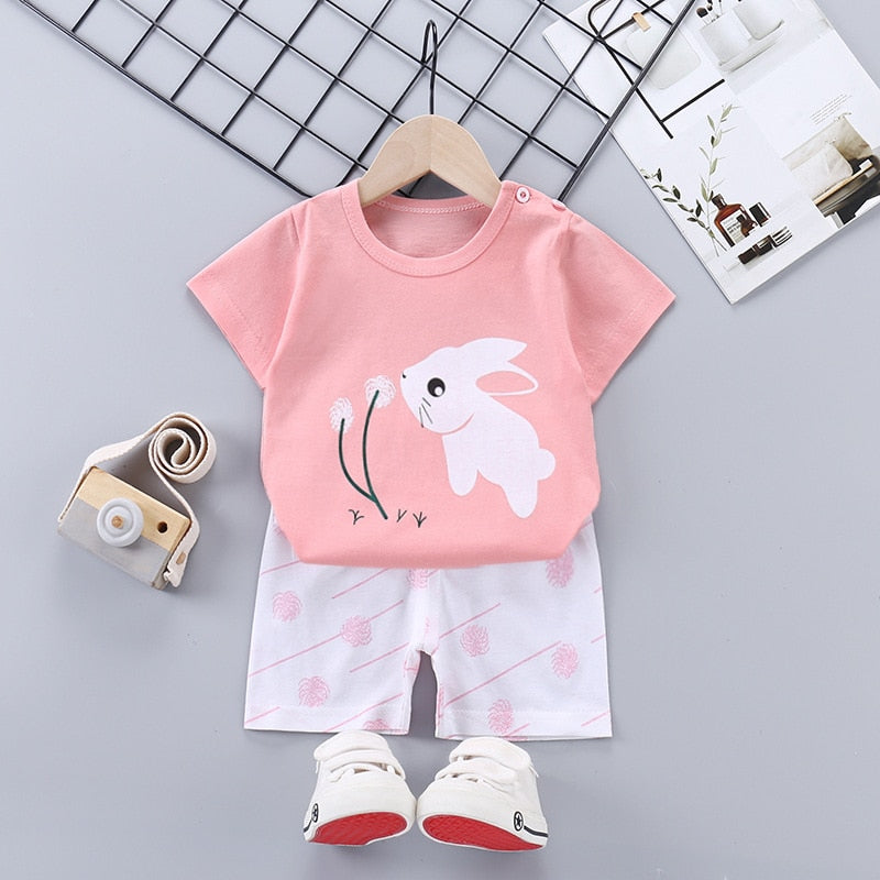 2022 Summer Baby Short-sleeved Shorts Suit Cotton Cartoon Casual Boys and Girls T-shirt Shorts Clothing Kids Clothing