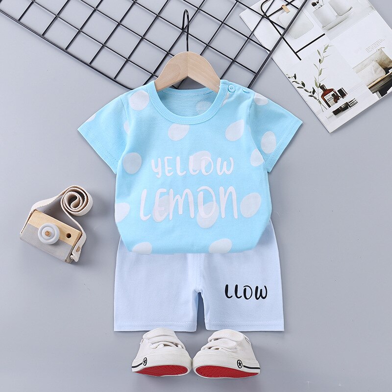 2022 Summer Baby Short-sleeved Shorts Suit Cotton Cartoon Casual Boys and Girls T-shirt Shorts Clothing Kids Clothing