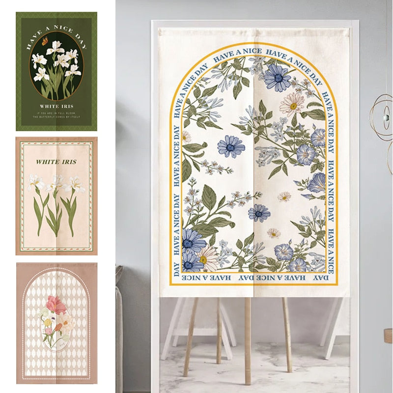 Nordic INS Door Curtain Split Style Noren Bedroom Kitchen Entrance Hanging Curtain Cafe Floral Print Partition Living Room Decor