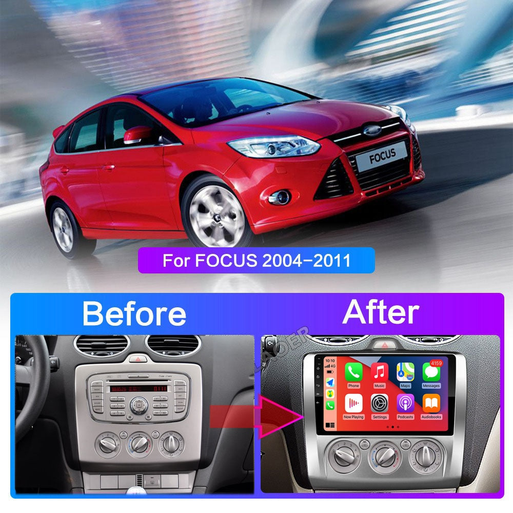 Carplay Car Android Radio For Ford Focus 2 3 Mk2 Mk3 2004 2005-2011 Exi AT Auto 4G Multimedia Player GPS 2din 9" 2 Din Autoradio