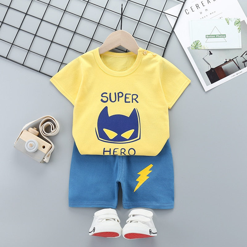 2022 Summer Baby Short-sleeved Shorts Suit Cotton Cartoon Casual Boys and Girls T-shirt Shorts Clothing Kids Clothing