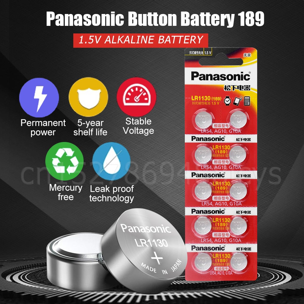 Panasonic 189 LR1130 AG10 SR1130 389 V10GA LR54 SR54 1.5V Alkaline Button Cell Battery For Watch Calculator Toy Thermometer