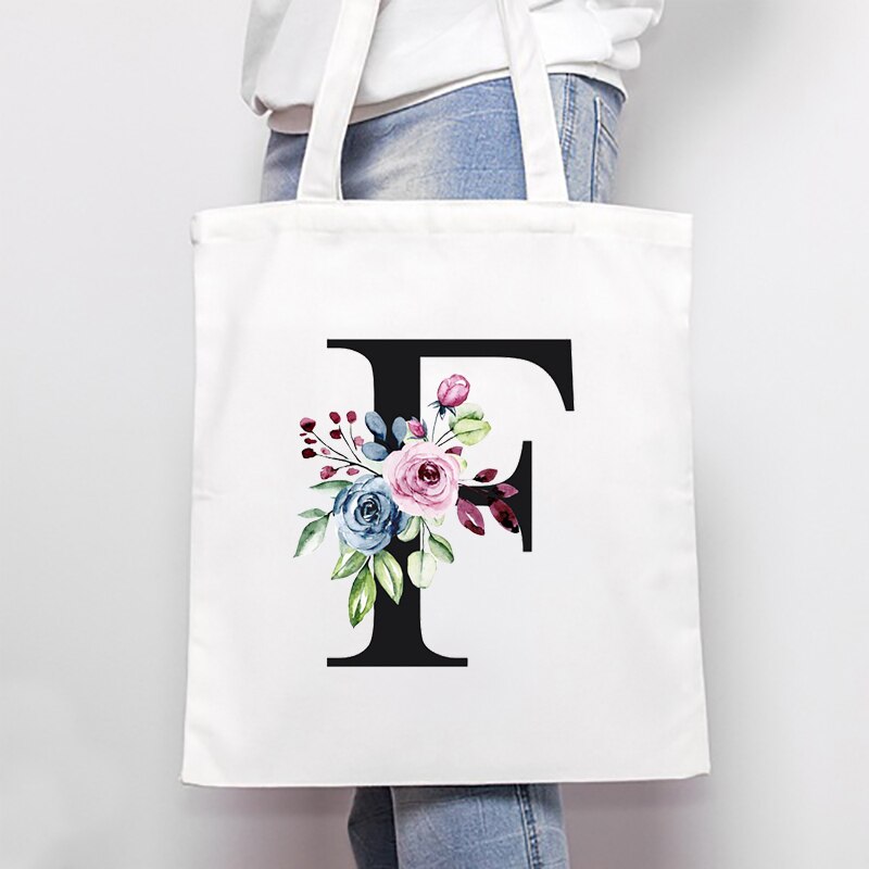 Women's Bags Shoulder Bags Simple Letter Print Large-capacity Shopping Bags Fashion White  All-match Canvas Student Handbags