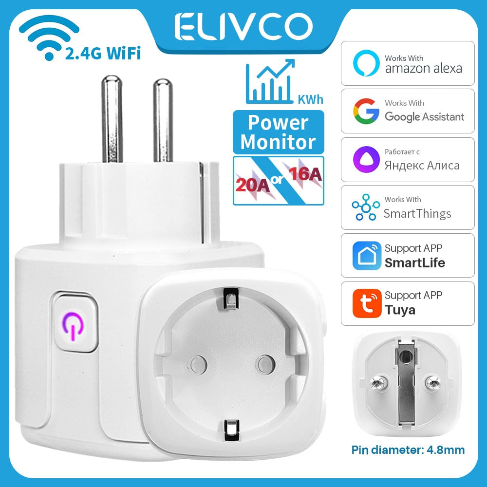 Tuay Smart Socket EU16A/20A Wifi Smart Plug With Power Monitoring Smart Life APP Remote Control Support Google Assistant Alexa