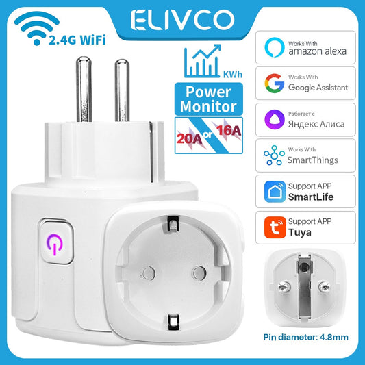 Tuay Smart Socket EU16A/20A Wifi Smart Plug With Power Monitoring Smart Life APP Remote Control Support Google Assistant Alexa