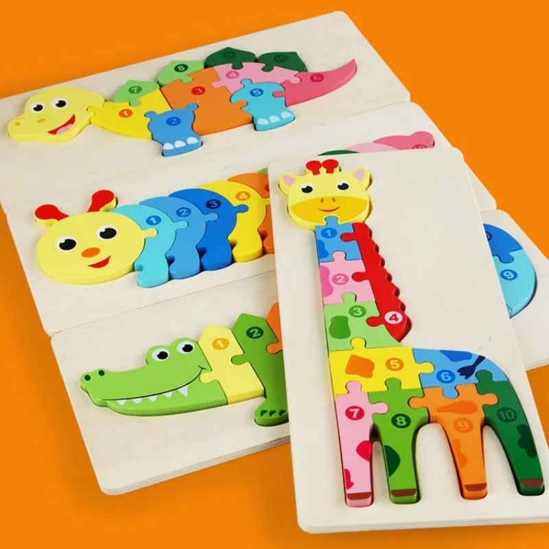 Baby Wooden 3D Puzzles For Kids Toddler Montessori Toys Dinosaur Animal Wood Jigsaw Puzzle Game Educational Toys For Children