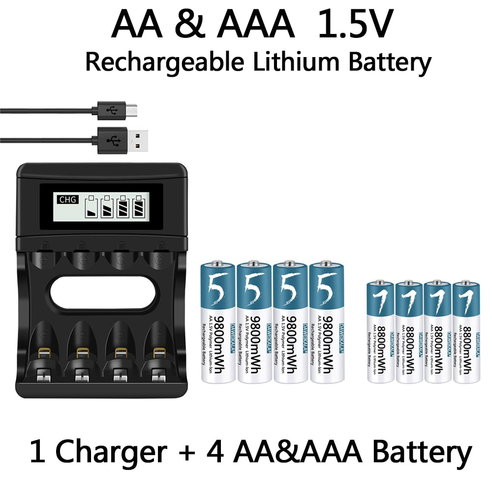 100% Original AA/AAA Battery 1.5V Rechargeable Polymer Lithium-ion Battery 1.5V AA/AAA  Battery with USB charger