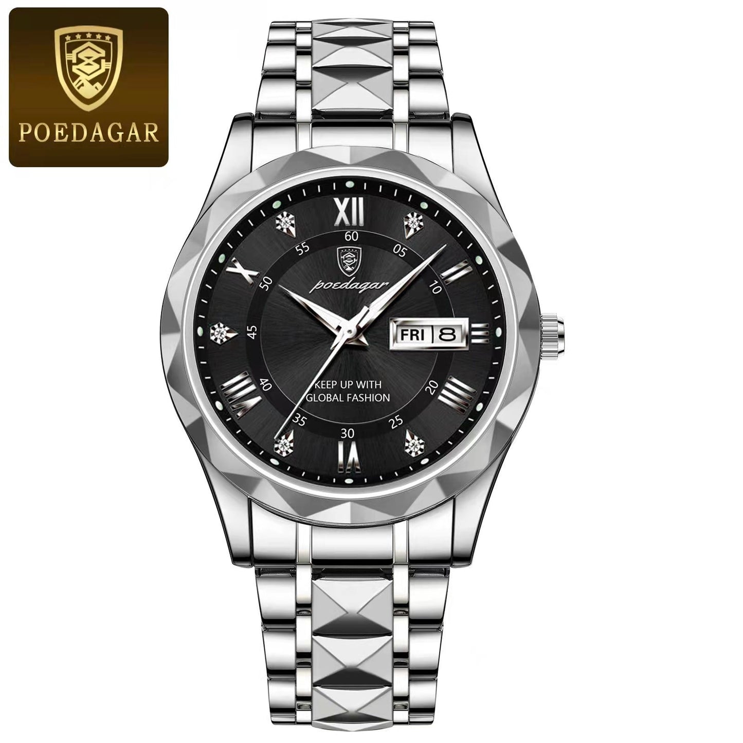 POEDAGAR Luxury Men Watches Business Top Brand Man Wristwatch Waterproof Luminous Date Week Quartz Men's Watch High Quality+Box