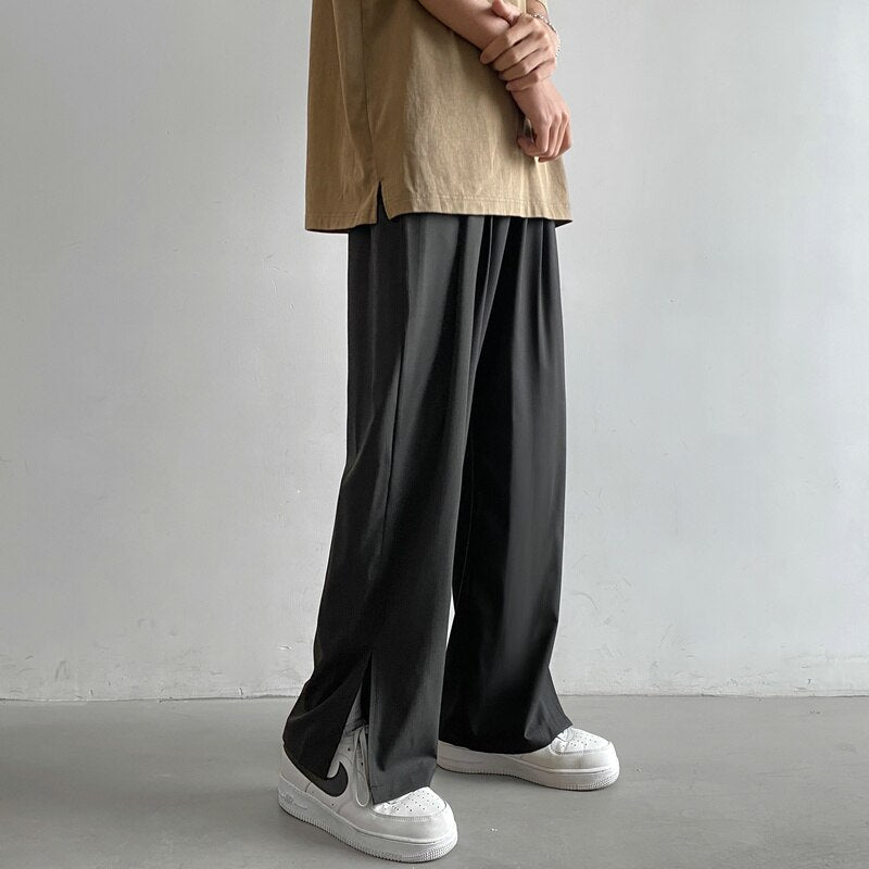 Summer Thin Casual Pants Men Fashion 3-color Wide-leg Pants Men Korean Loose Straight Ice Silk Pants Mens Plus Size Trousers