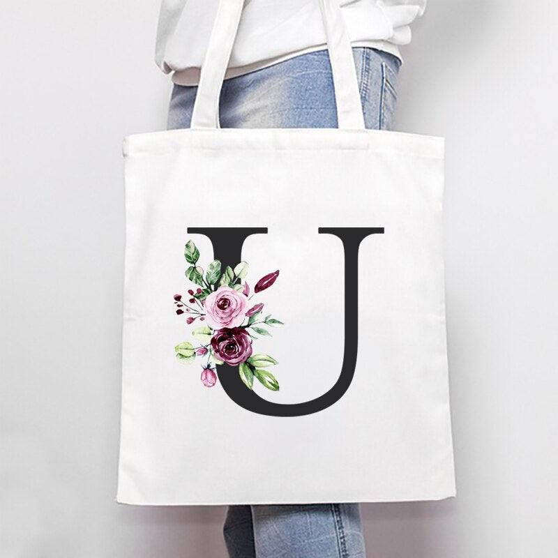 Women's Bags Shoulder Bags Simple Letter Print Large-capacity Shopping Bags Fashion White  All-match Canvas Student Handbags