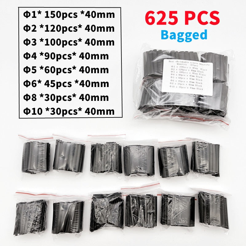 530/625 PCS,Polyolefin Shrinking Assorted Heat Shrink Tube Wire Cable Insulated Sleeving Tubing Set 2:1 Waterproof Pipe Sleeve