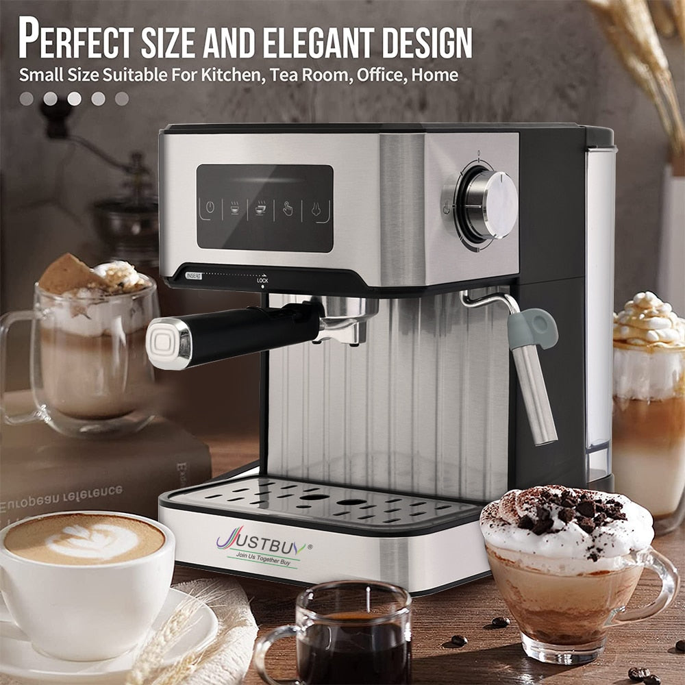 LCD Touch Espresso Coffee Machine Maker Semi-Automatic Pump With Cappuccino Milk Bubble Maker