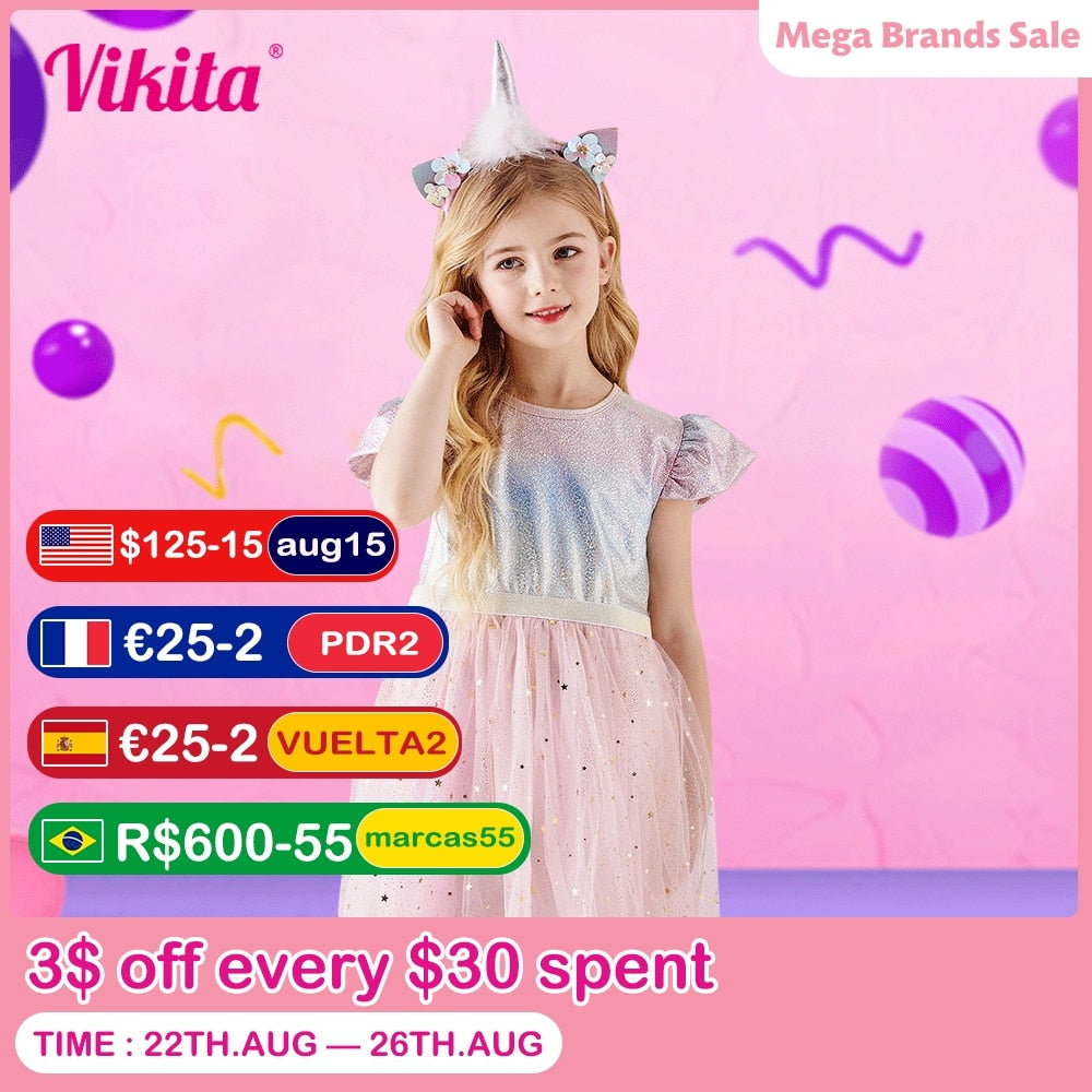 VIKITA Princess Girls Dress Children Clothing Girl Summer Sleeveless Dress Kids Dresses for Girls Toddler Girl Casual Dresses