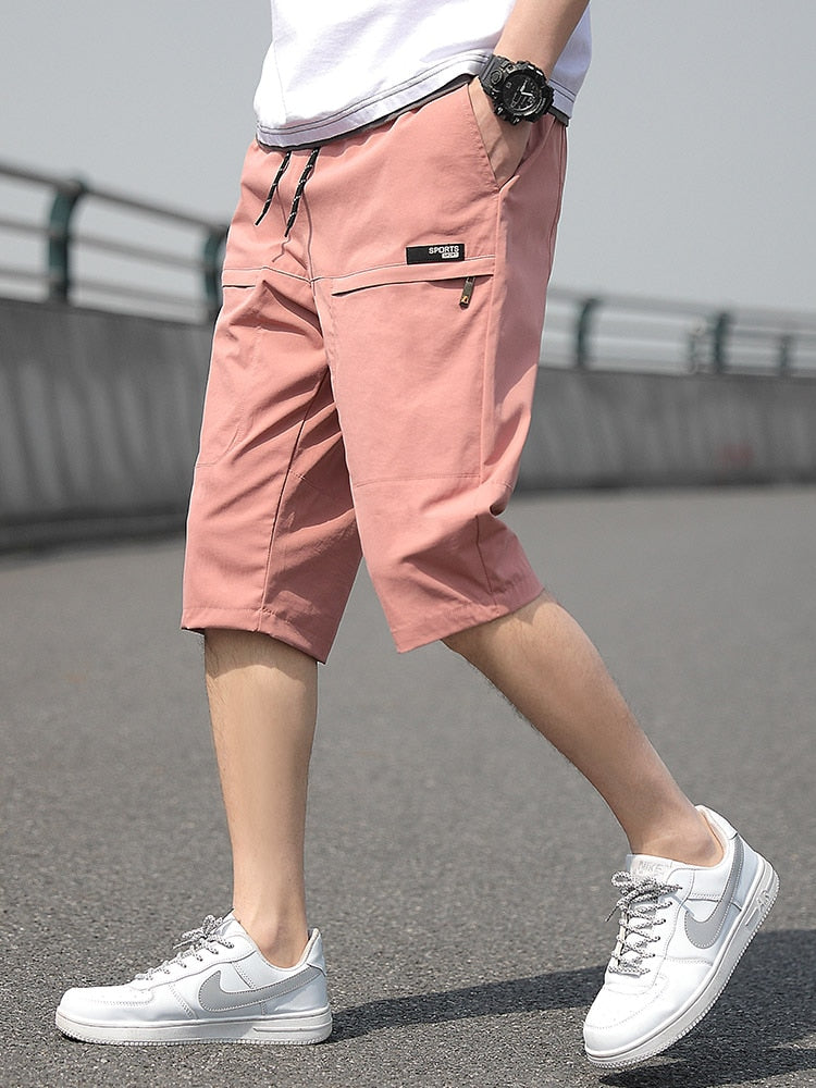 Plus Size Summer Capris Pants Men Breathable Cool Calf-Length Short Sweatpants 3/4 Straight Loose Casual Cropped Trousers 8XL