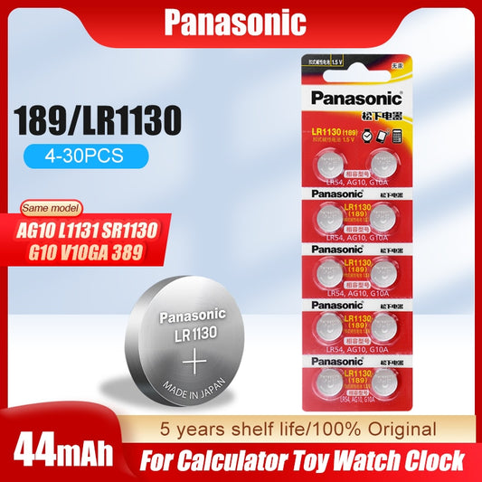 Panasonic 189 LR1130 AG10 SR1130 389 V10GA LR54 SR54 1.5V Alkaline Button Cell Battery For Watch Calculator Toy Thermometer