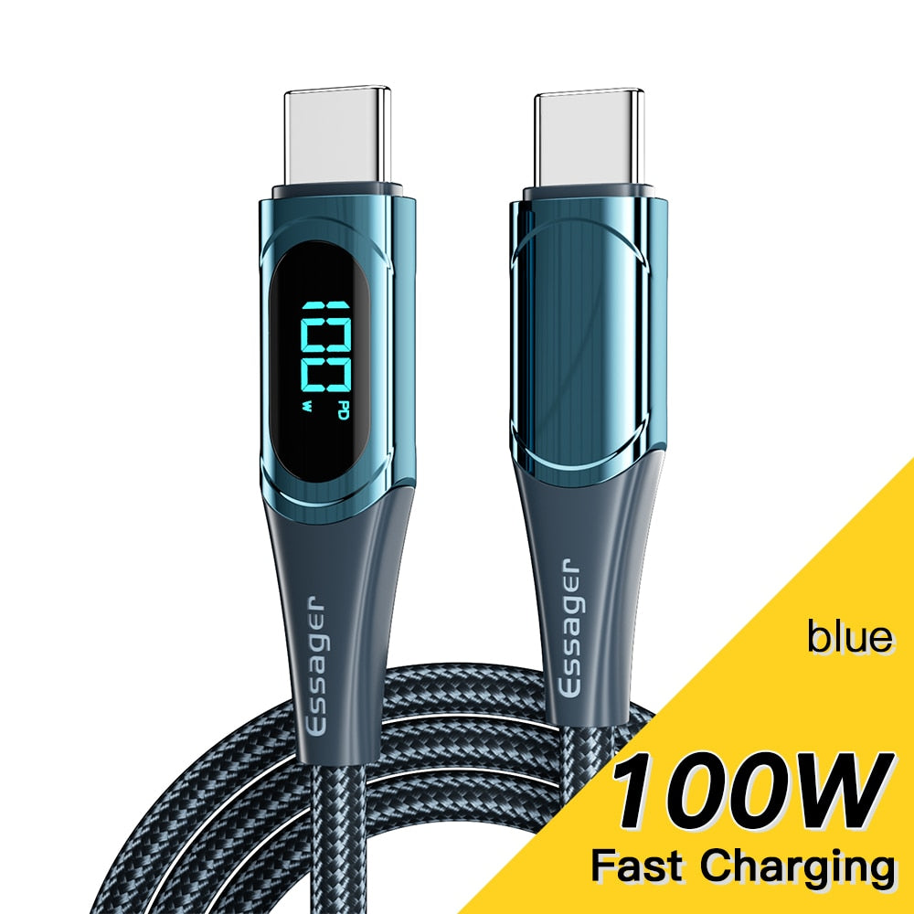 Essager USB Type C To USB C Cable 100W/5A PD Fast Charging Charger Wire Cord For Macbook Xiaomi Samsung Type-C USBC Cable  2M