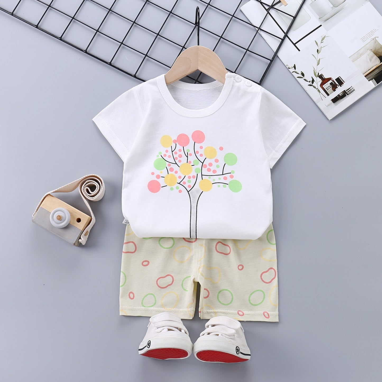 2022 Summer Baby Short-sleeved Shorts Suit Cotton Cartoon Casual Boys and Girls T-shirt Shorts Clothing Kids Clothing