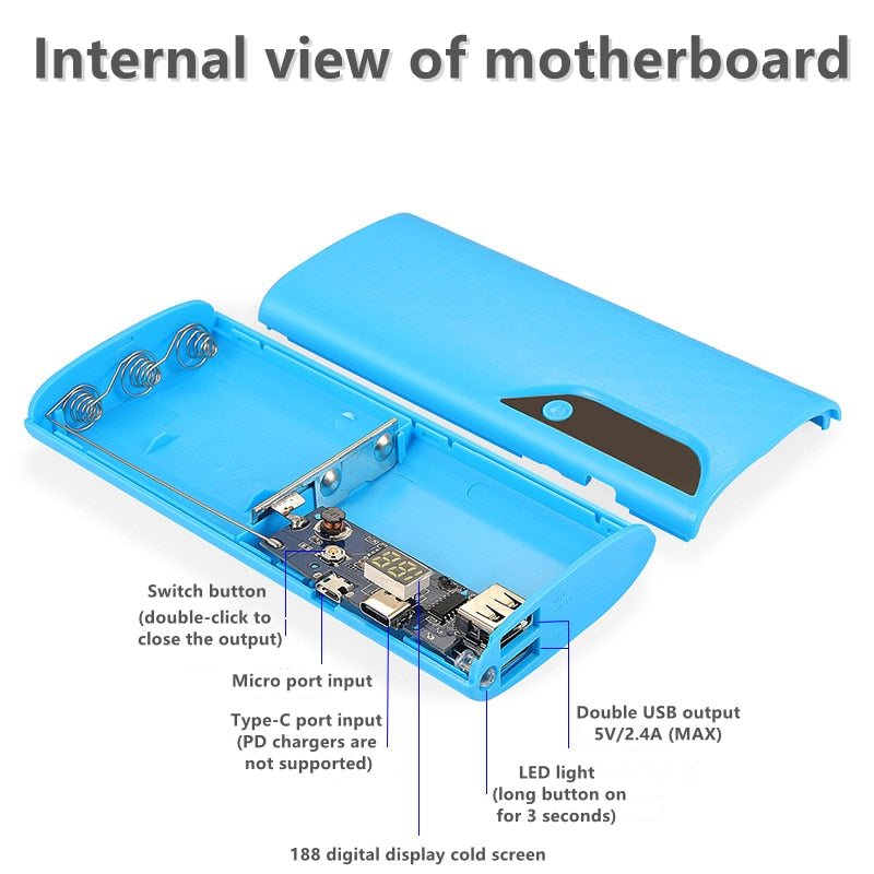 5x18650 Power Bank Box Portable 5V  Dual USB Mobile Phone Charging DIY Shell 18650 Battery Holder Charging Box With LED Light