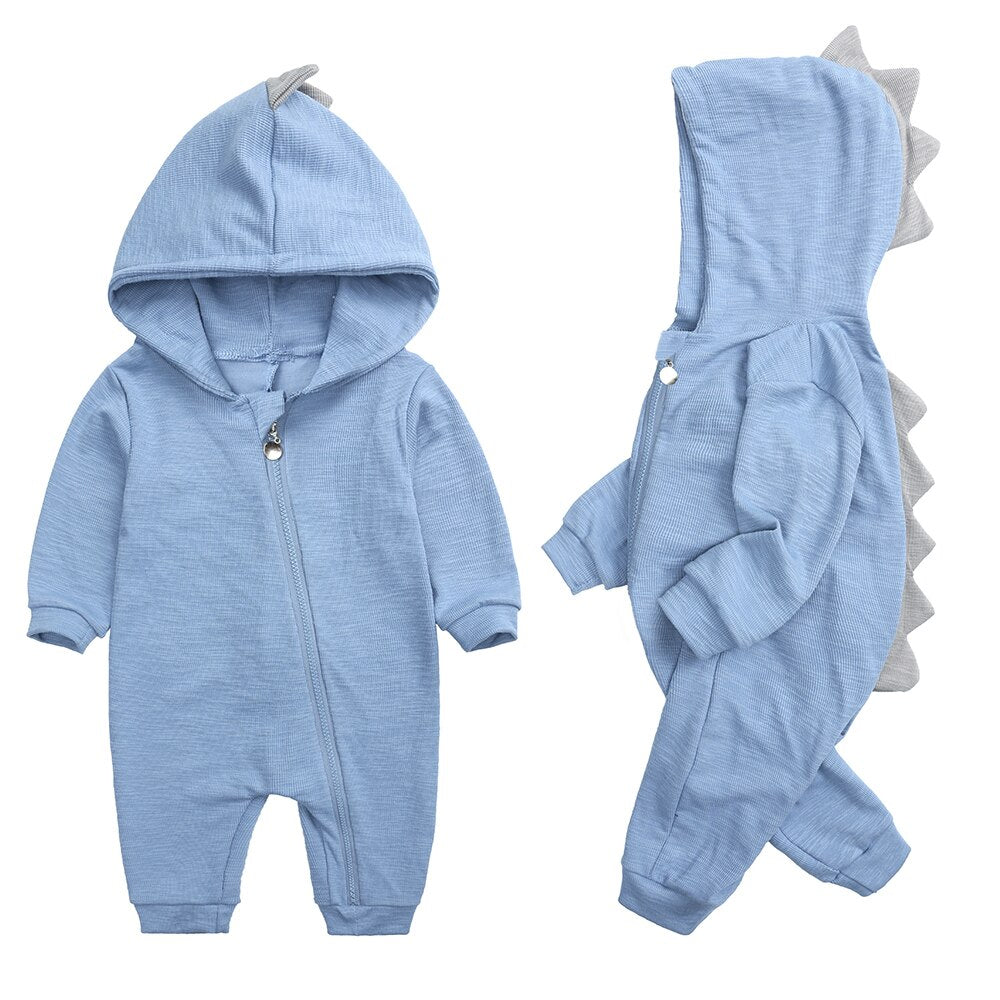 2023 Baby Romper Suit Spring Autumn Solid Hooded Dinosaur Jumpsuit Cotton Long Sleeve Babywear Clothes for Boy Girls