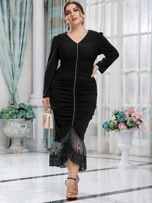 TOLEEN Clearance Price Women's Plus Size Large Maxi Dresses 2022 Chic Elegant Black Long Sleeve Evening Party Festival Clothing