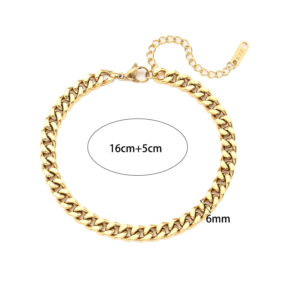 Color last 1-2 Years Miniamlist Gold Jewelry Street Style Stainless Steel 316L 18k Gold Plated Cuban Chain Bracelets For Women