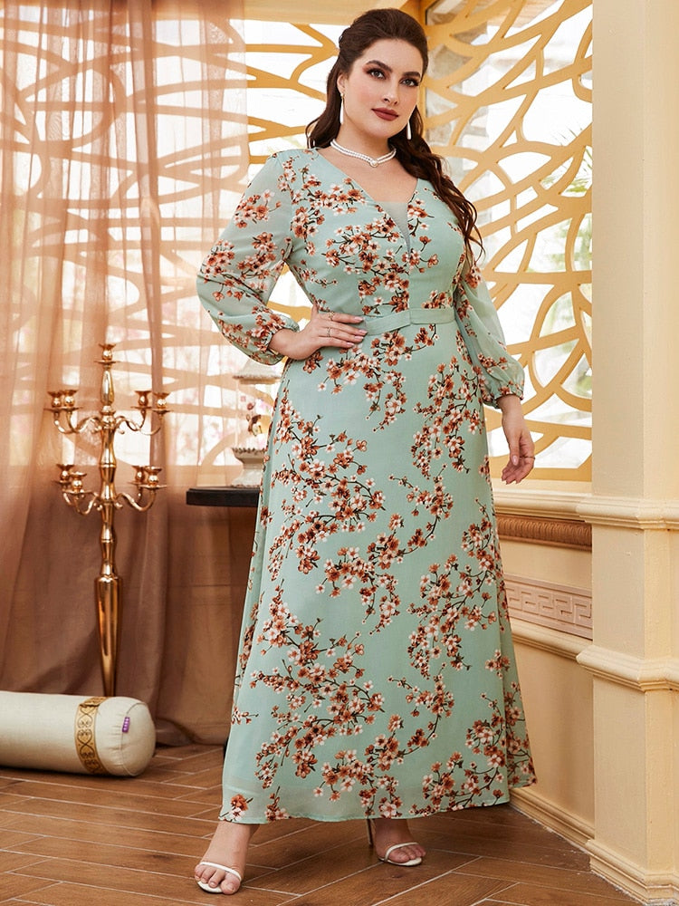 TOLEEN Women Large Plus Size Maxi Dresses 2022 Spring Pink Green Chic Elegant Long Sleeve Floral Evening Party Festival Clothing