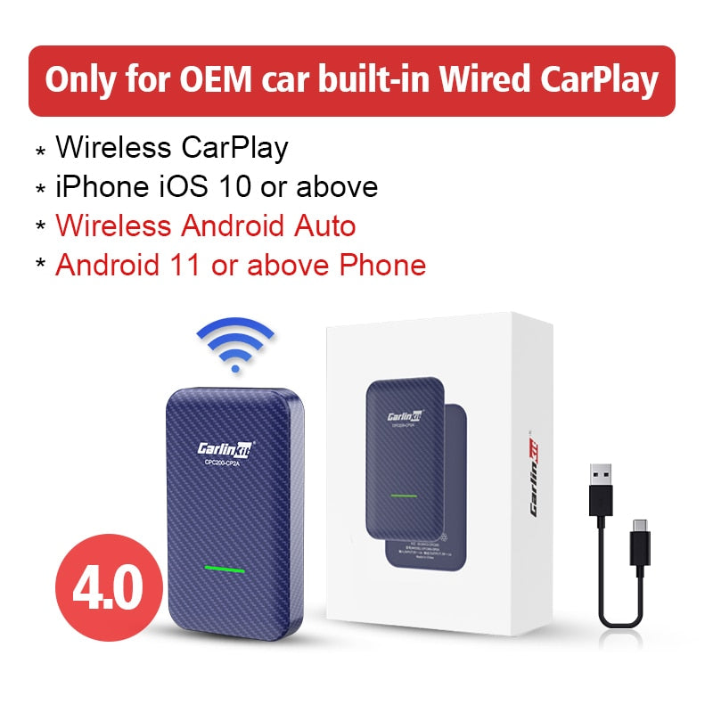 CarlinKit 4.0 Wireless Android Auto Adapter 3.0 Wireless Apple CarPlay Ai Box USB Dongle For Audi VW Benz Kia Honda Toyota Ford