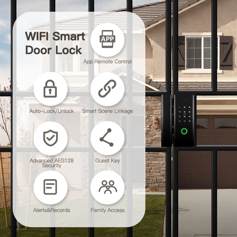 WiFi Smart Door Lock USB Charging Digital Electronic Keypad Door Lock with Key Anti-theft/Alarm for Iron Gate/Sliding Door