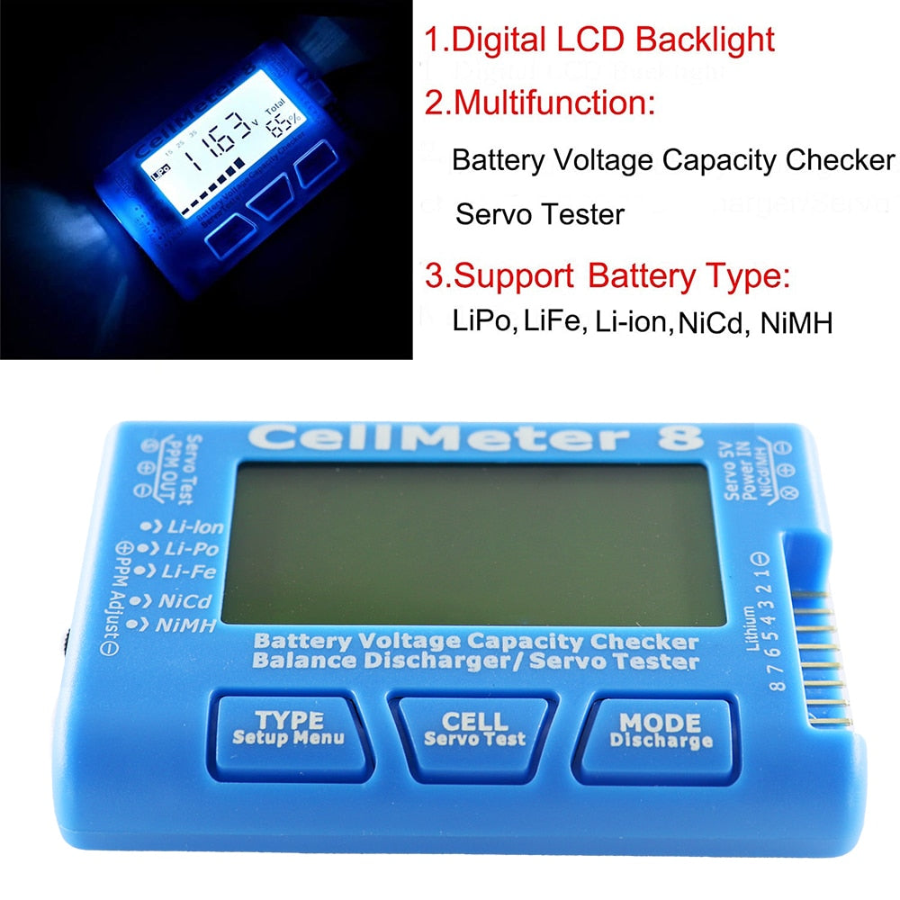 RC CellMeter-7 Digital Battery Capacity Checker LiPo LiFe Li-ion Nicd NiMH Battery Voltage Tester Checking CellMeter7 Cellmeter8