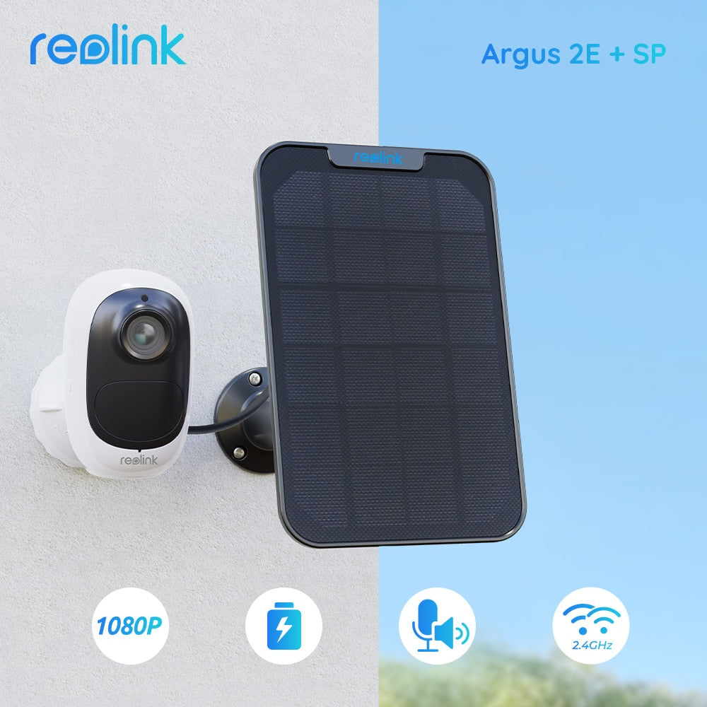 Reolink Argus 2E Solar Panel Rechargeable Battery WiFi Camera 1080P Full HD PIR Motion Detection 2-Way Audio 120° Wide View cam