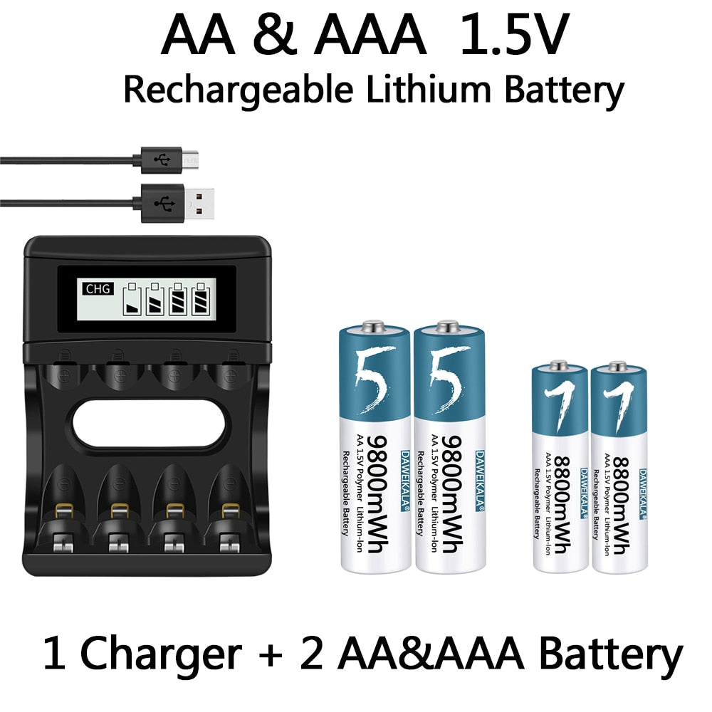 100% Original AA/AAA Battery 1.5V Rechargeable Polymer Lithium-ion Battery 1.5V AA/AAA  Battery with USB charger