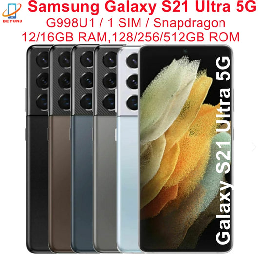 Original Samsung Galaxy S21 Ultra 5G G998U1 6.8" RAM 12/16GB ROM 128/256/512GB Snapdragon NFC Unlocked Android Mobile Phone