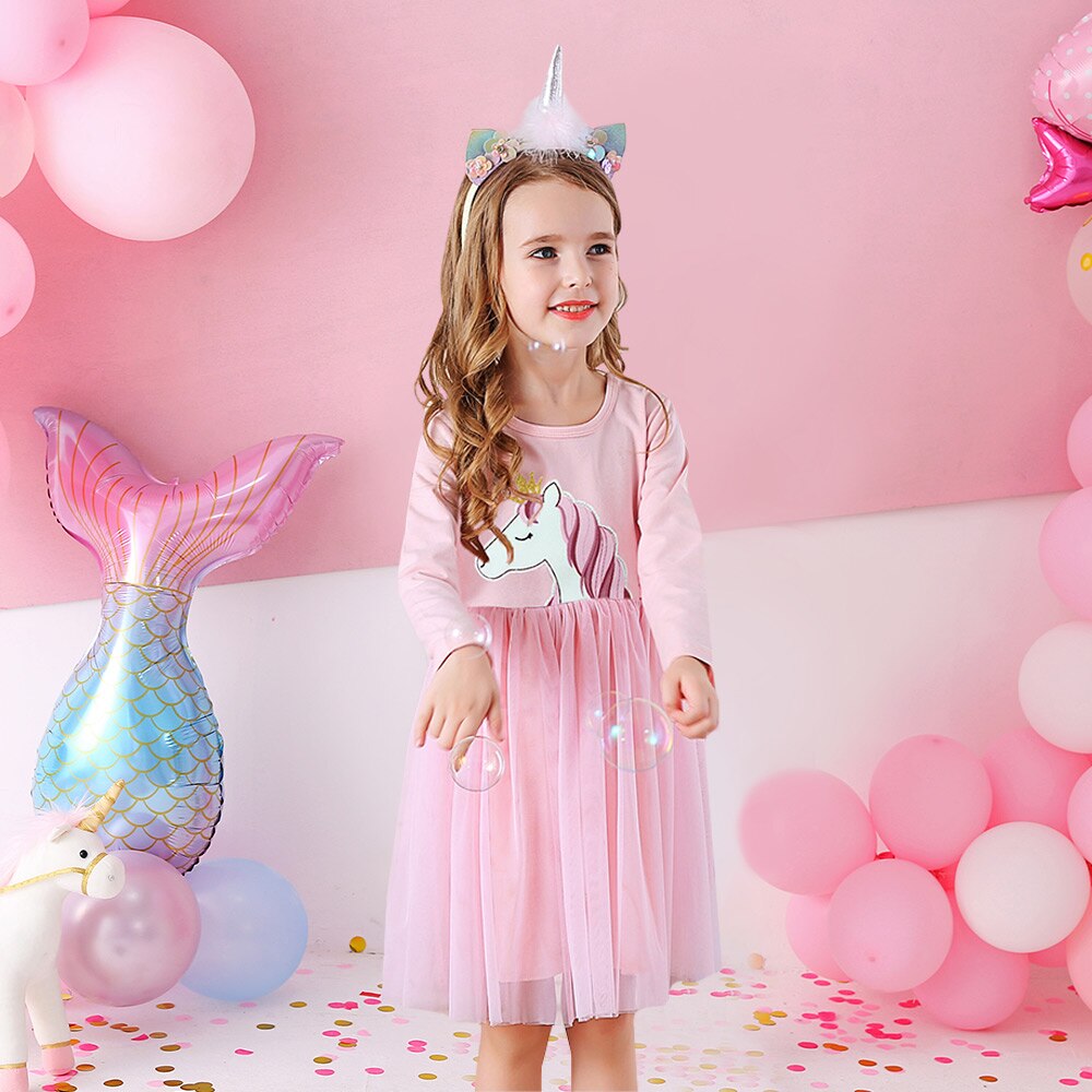 VIKITA Children Unicorn Dresses Girls Birthday Party Performance Prom Gown Elegant Dress Toddlers Long Sleeve Princess Dresses