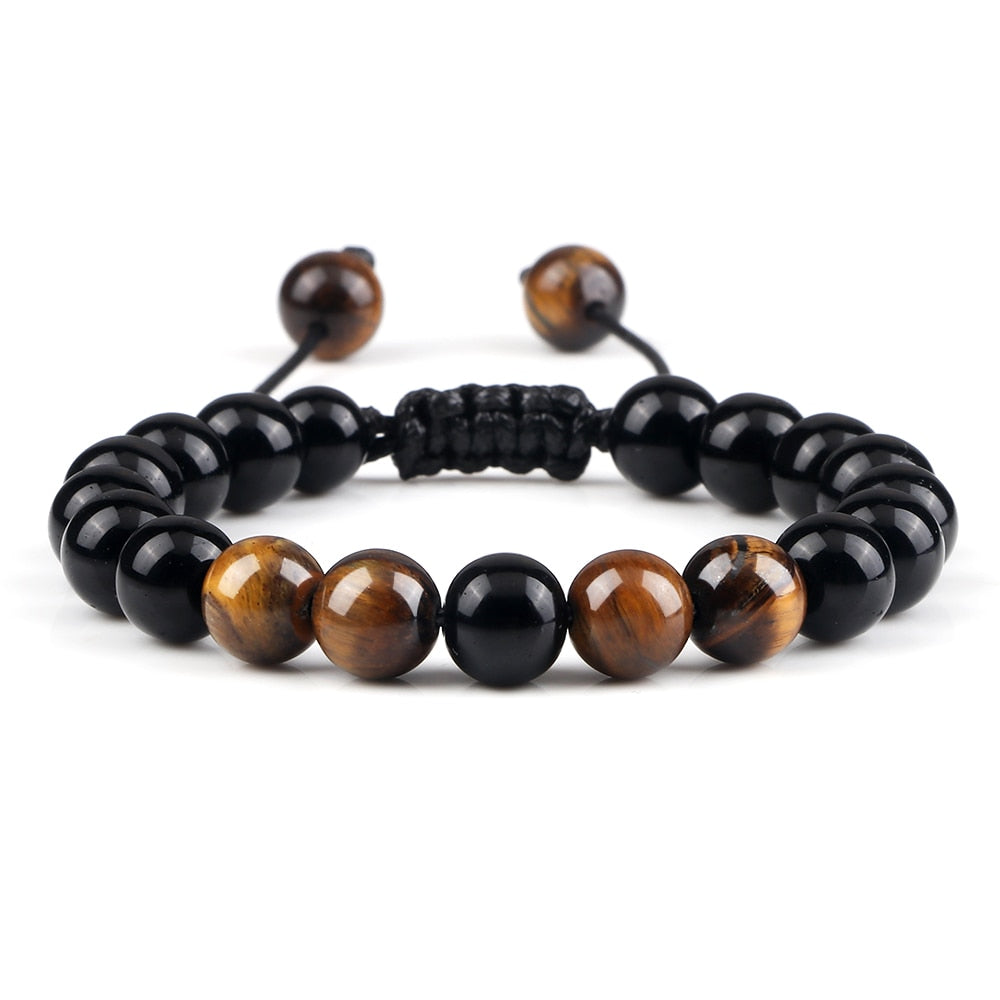 Black Lava Stone Crown Charm Tiger Eye Beads Bracelet For Men Women Braided Bracelets Handmade Adjustable Jewelry Pulseira