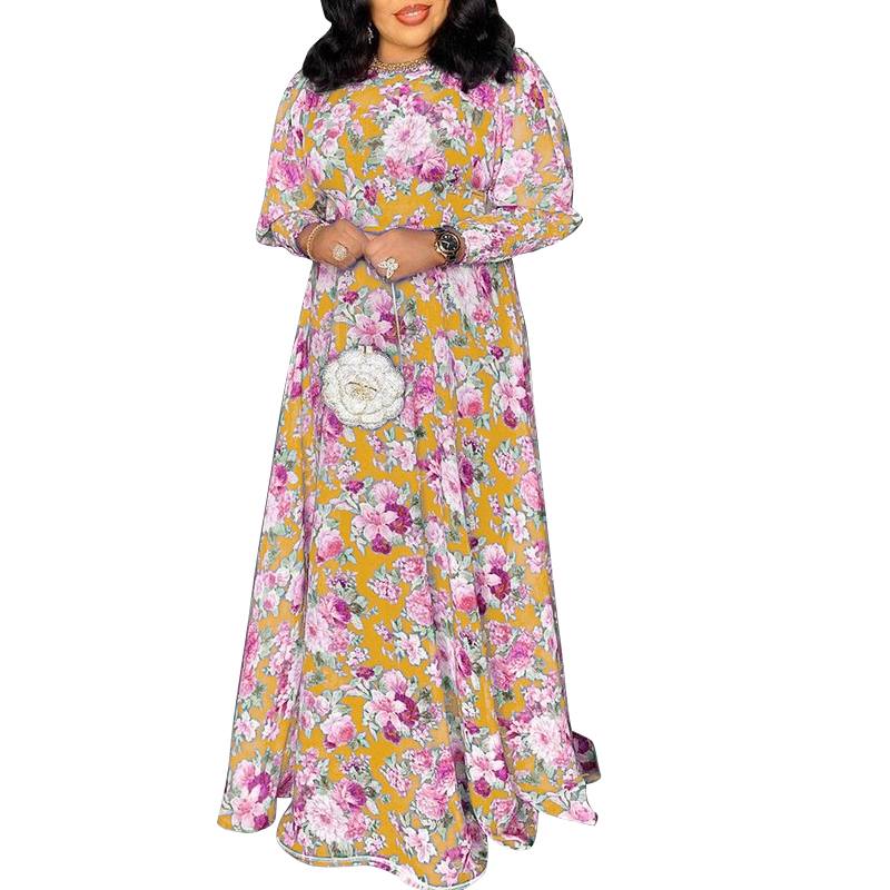 Women Bohemain Dress VONDA 2022 Vintage Long Sleeve Belted Pleated Party Maxi Dresses Fashion Floral Printed Holiday Vestidos